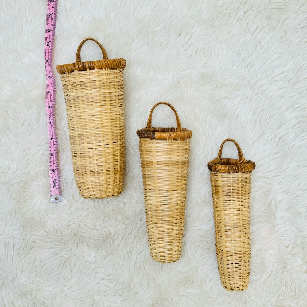 3pc Rattan Wicker Wall Vases - Picture 2 of 4
